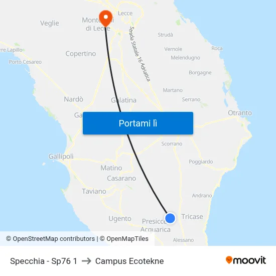 Specchia - Sp76 1 to Campus Ecotekne map