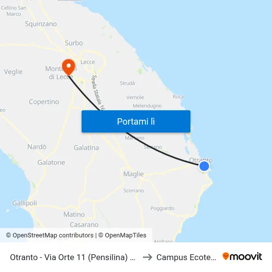 Otranto - Via Orte 11 (Pensilina) Porto to Campus Ecotekne map