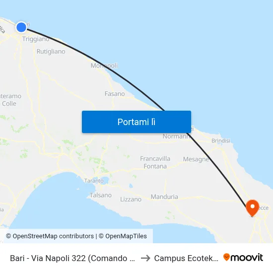 Bari - Via Napoli 322 (Comando 15) to Campus Ecotekne map