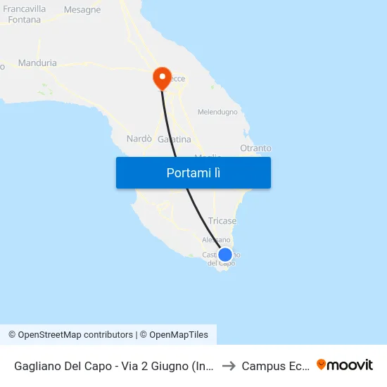 Gagliano Del Capo - Via 2 Giugno (Incrocio Ospedale) to Campus Ecotekne map