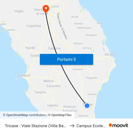 Tricase - Viale Stazione (Villa Baglivo) to Campus Ecotekne map
