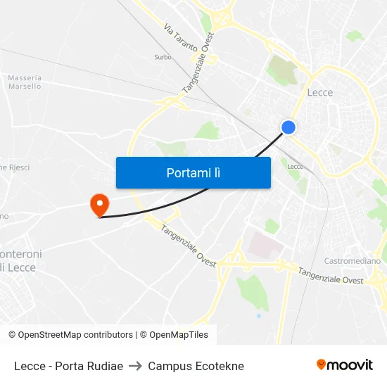 Lecce - Porta Rudiae to Campus Ecotekne map
