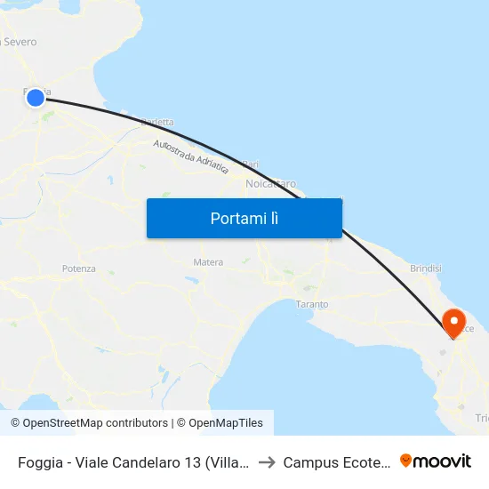 Foggia - Viale Candelaro 13 (Villa Igea) to Campus Ecotekne map
