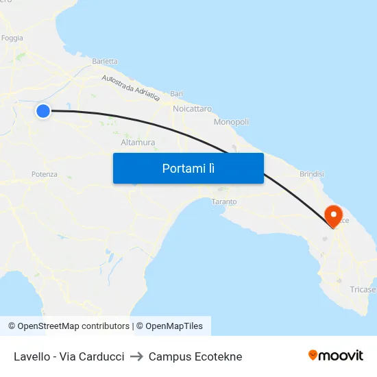 Lavello - Via Carducci to Campus Ecotekne map