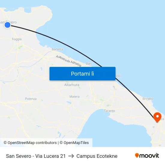 San Severo - Via Lucera 21 to Campus Ecotekne map