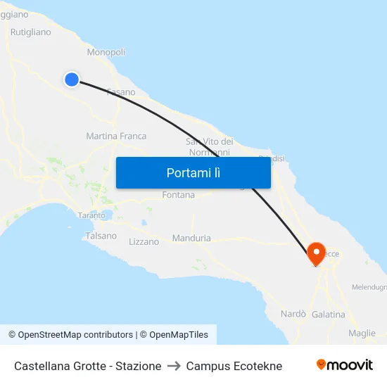 Castellana Grotte - Stazione to Campus Ecotekne map