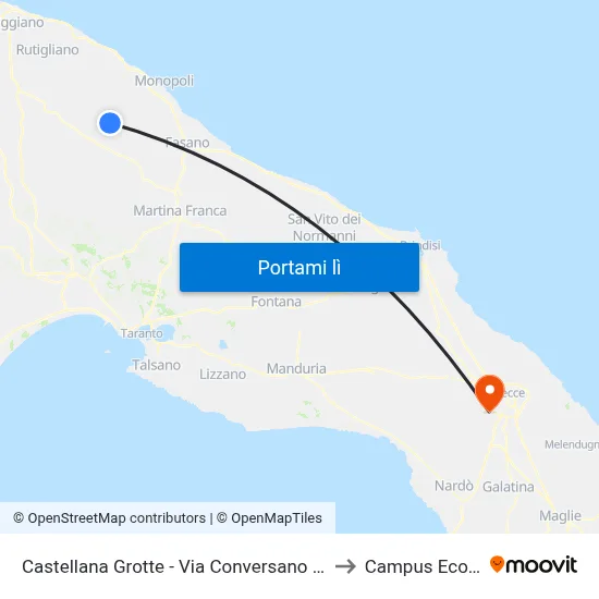 Castellana Grotte - Via Conversano (Bar Pineta) to Campus Ecotekne map