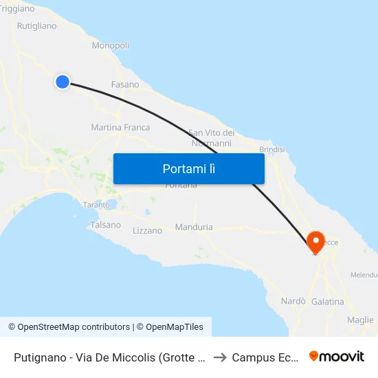 Putignano - Via De Miccolis (Grotte Di Putignano) to Campus Ecotekne map