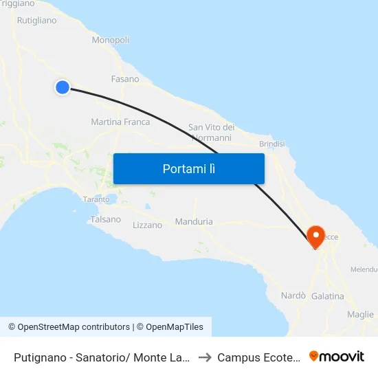 Putignano - Sanatorio/ Monte Laureto to Campus Ecotekne map