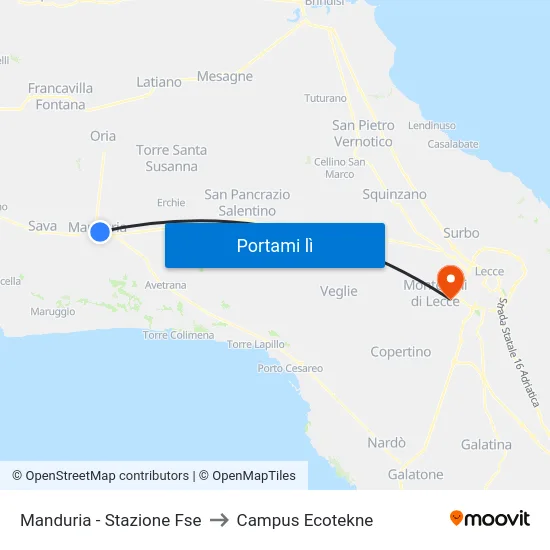Manduria - Stazione Fse to Campus Ecotekne map