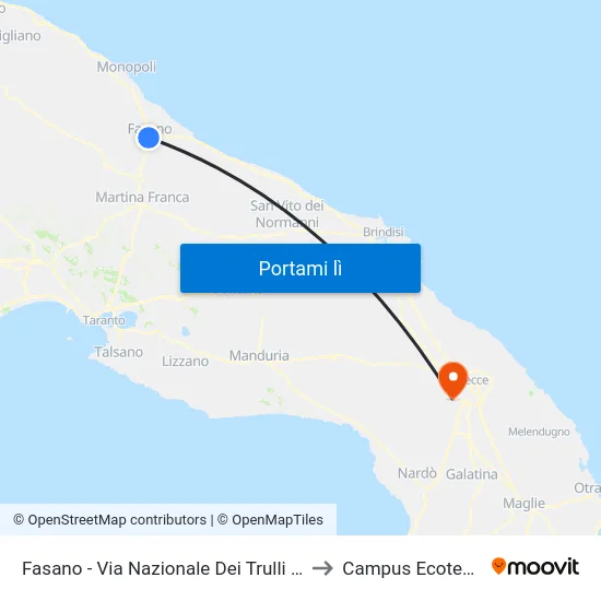 Fasano - Via Nazionale Dei Trulli 140 to Campus Ecotekne map