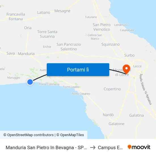 Manduria San Pietro In Bevagna - SP 122 (Rio Del Mar) to Campus Ecotekne map
