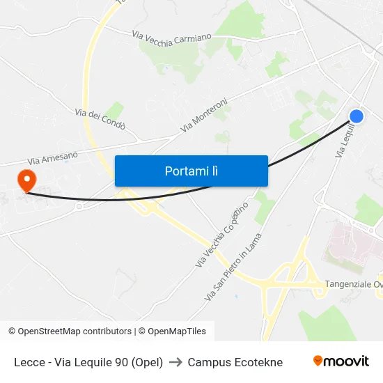Lecce - Via Lequile 90 (Opel) to Campus Ecotekne map