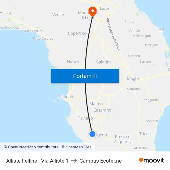 Alliste Felline - Via Alliste 1 to Campus Ecotekne map