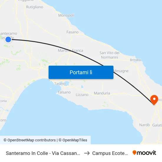 Santeramo In Colle - Via Cassano 12 to Campus Ecotekne map