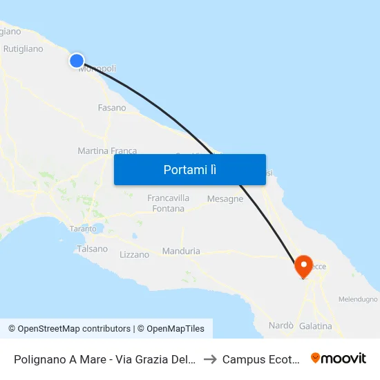 Polignano A Mare - Via Grazia Deledda 8 to Campus Ecotekne map