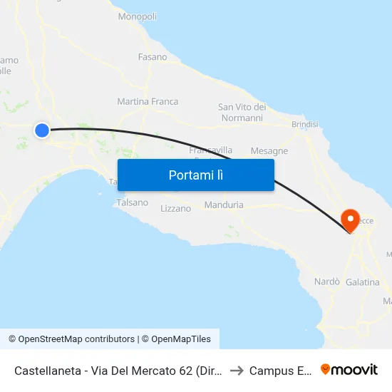 Castellaneta - Via Del Mercato 62 (Dir. Taranto - Ospedale) to Campus Ecotekne map