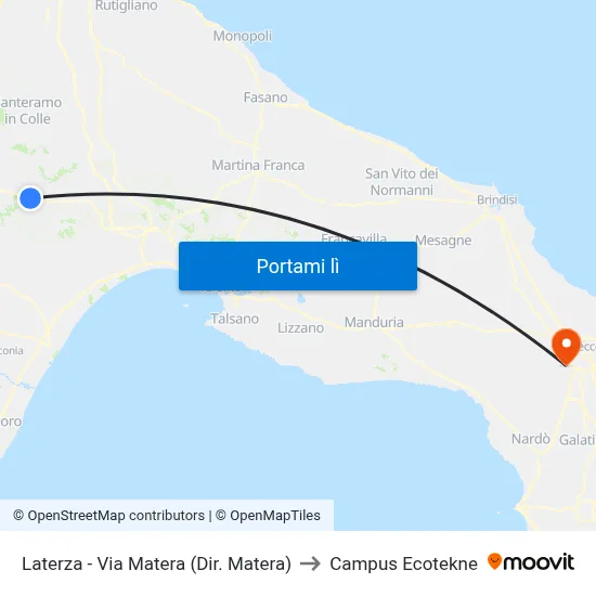 Laterza - Via Matera (Dir. Matera) to Campus Ecotekne map