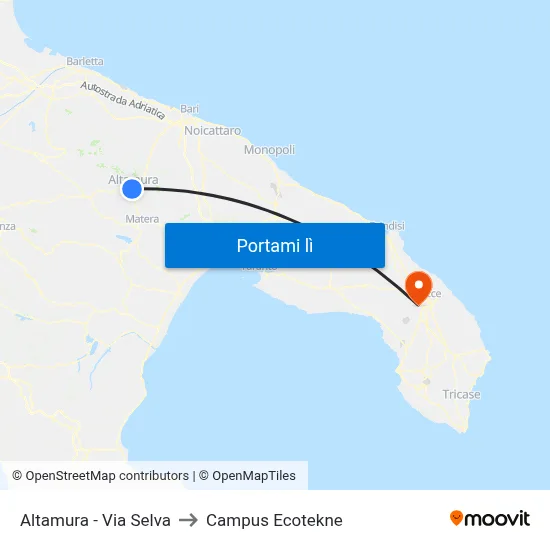 Altamura - Via Selva to Campus Ecotekne map