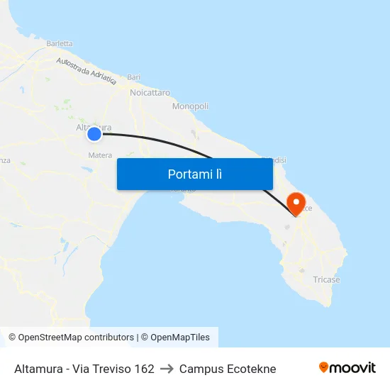 Altamura - Via Treviso 162 to Campus Ecotekne map