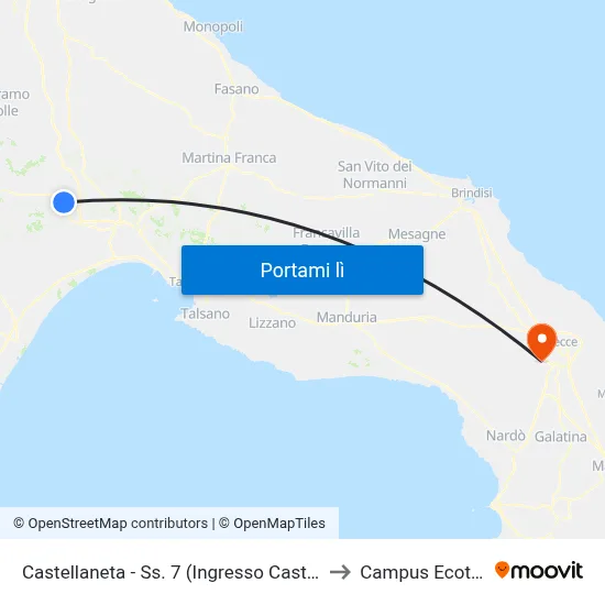 Castellaneta - Ss. 7 (Ingresso Castellaneta) to Campus Ecotekne map