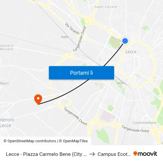 Lecce - Piazza Carmelo Bene (City Terminal) to Campus Ecotekne map