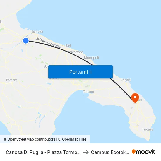 Canosa Di Puglia - Piazza Terme 15 to Campus Ecotekne map