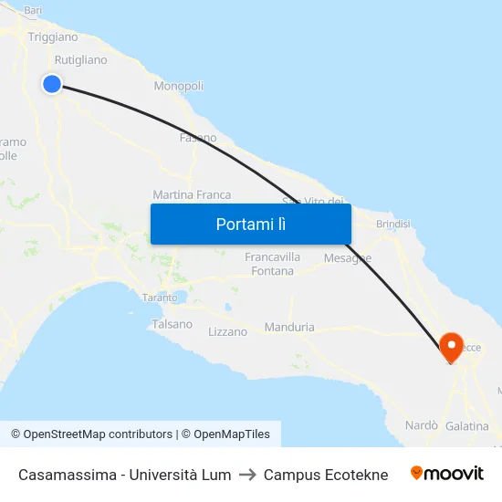 Casamassima - Università Lum to Campus Ecotekne map