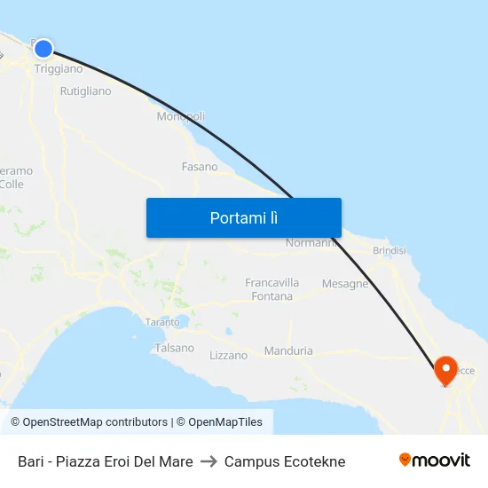 Bari - Piazza Eroi Del Mare to Campus Ecotekne map