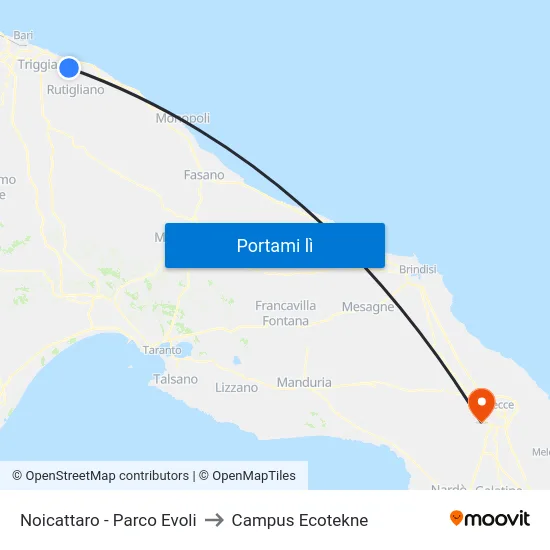 Noicattaro - Parco Evoli to Campus Ecotekne map