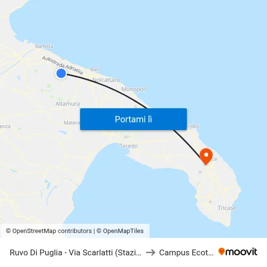 Ruvo Di Puglia - Via Scarlatti (Stazione Fbn) to Campus Ecotekne map