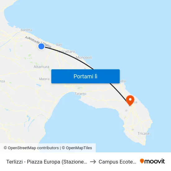 Terlizzi - Piazza Europa (Stazione Fbn) to Campus Ecotekne map