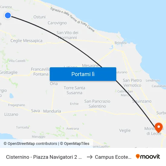 Cisternino - Piazza Navigatori 2 Sp17 to Campus Ecotekne map