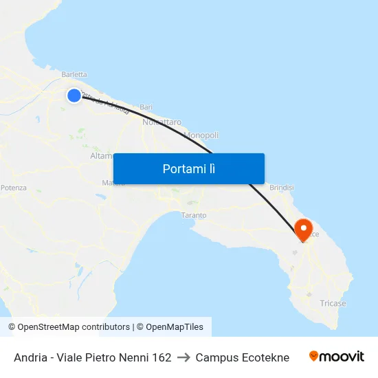 Andria - Viale Pietro Nenni 162 to Campus Ecotekne map