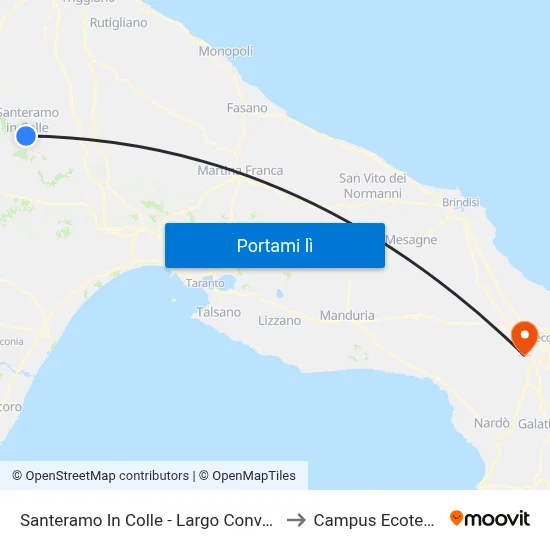 Santeramo In Colle - Largo Convento to Campus Ecotekne map