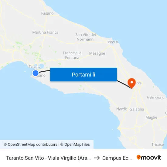 Taranto San Vito - Viale Virgilio (Arsenale Nuovo) to Campus Ecotekne map