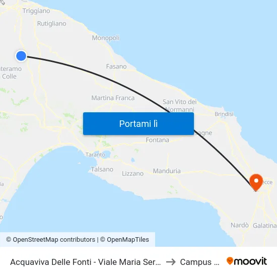 Acquaviva Delle Fonti - Viale Maria Serafina Saturno (Sottovia Fs) to Campus Ecotekne map