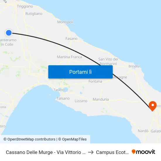 Cassano Delle Murge - Via Vittorio Veneto 4 to Campus Ecotekne map