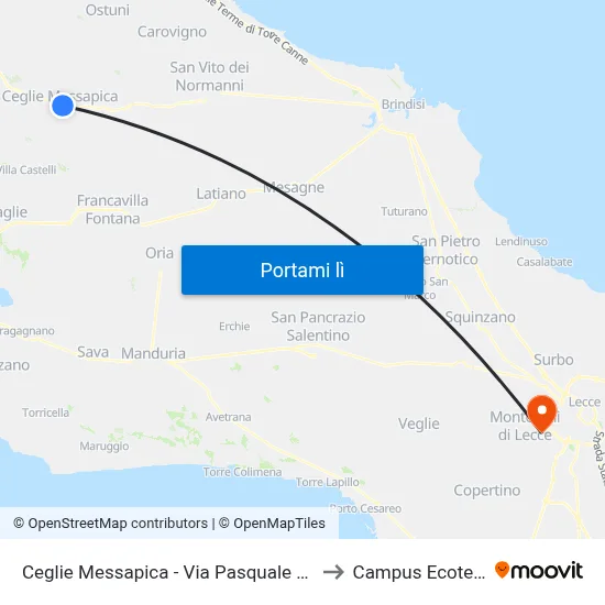 Ceglie Messapica - Via Pasquale Gatti  5 to Campus Ecotekne map