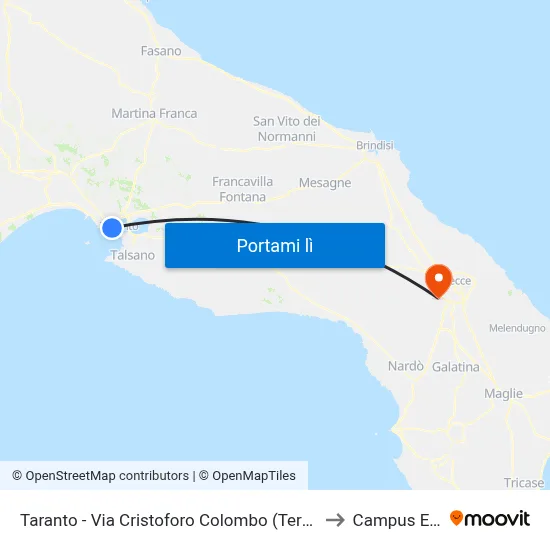 Taranto - Via Cristoforo Colombo (Terminal Bus Porto Merc.) to Campus Ecotekne map