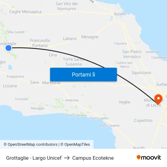 Grottaglie - Largo Unicef to Campus Ecotekne map