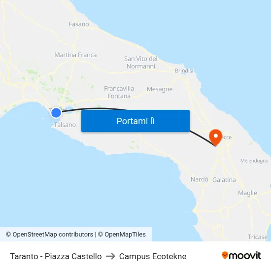 Taranto -  Piazza Castello to Campus Ecotekne map