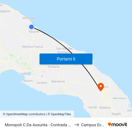 Monopoli C.Da Assunta - Contrada Stomazzeli 56 to Campus Ecotekne map