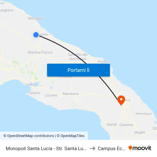 Monopoli Santa Lucia - Str. Santa Lucia Ai Monti 401 to Campus Ecotekne map