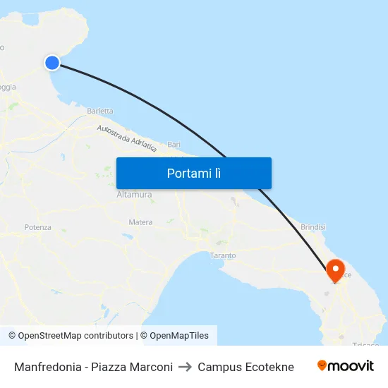 Manfredonia - Piazza Marconi to Campus Ecotekne map