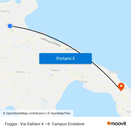 Foggia - Via Galliani 4 to Campus Ecotekne map
