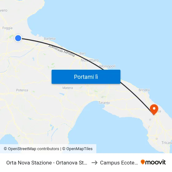 Orta Nova Stazione - Ortanova Stazione to Campus Ecotekne map