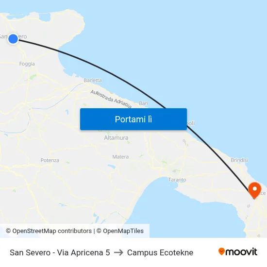 San Severo - Via Apricena 5 to Campus Ecotekne map