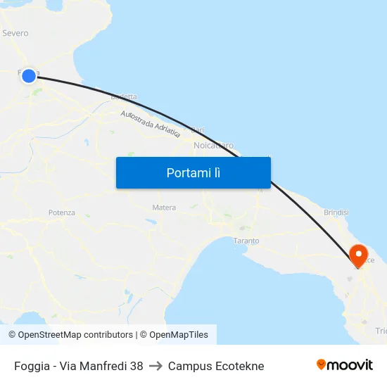 Foggia - Via Manfredi 38 to Campus Ecotekne map