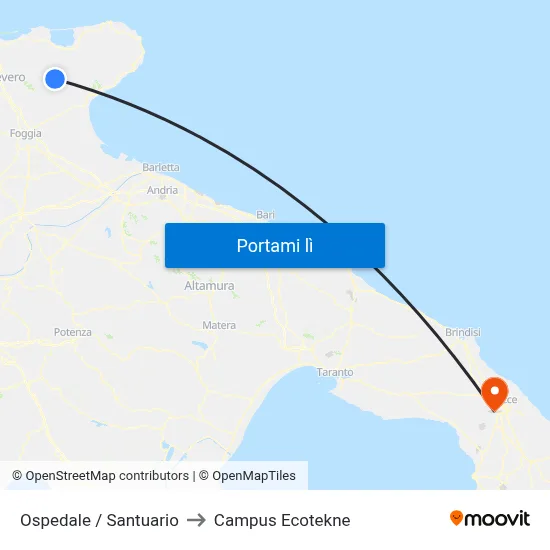 Ospedale / Santuario to Campus Ecotekne map